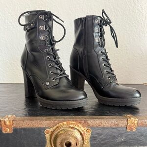 G by Guess Black Lace-Up High Heel Boots